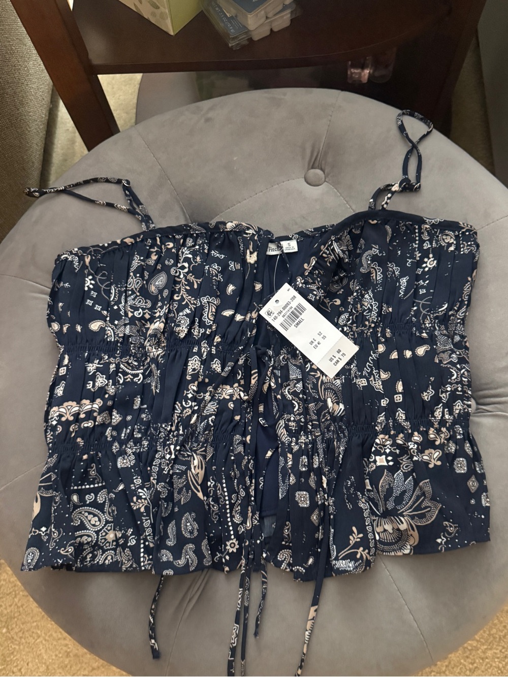 Abercrombie & Fitch Navy Blue Printed Smocked Cami